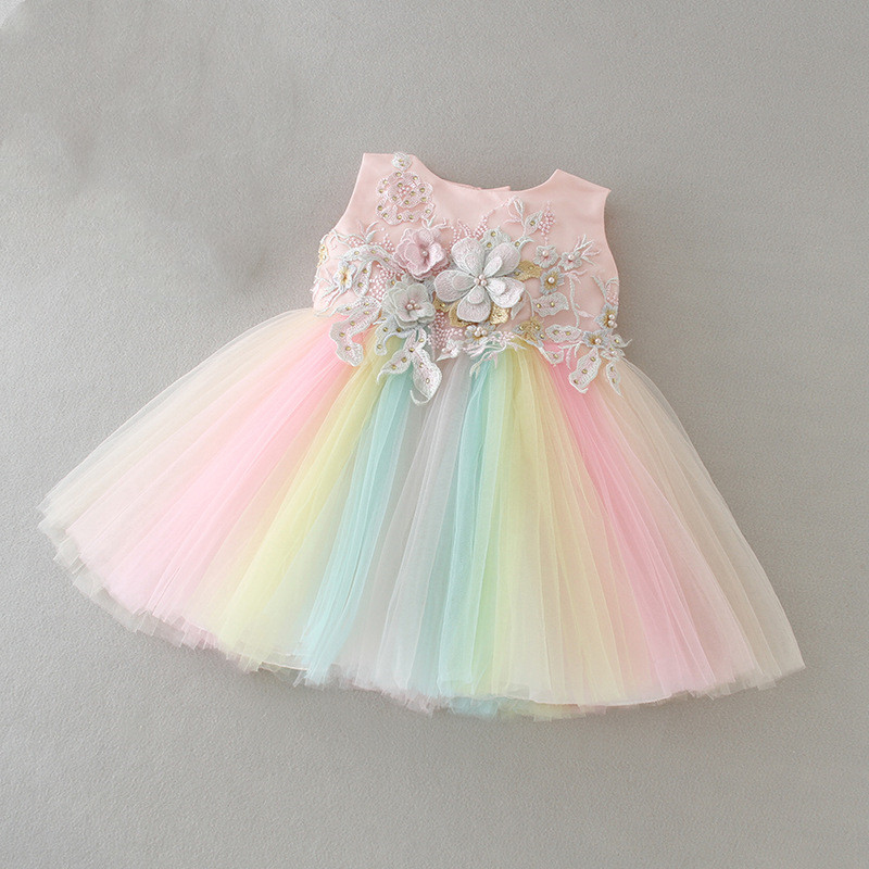 Vestido infantil de arco-íris para meninas, roupas... – Grandado
