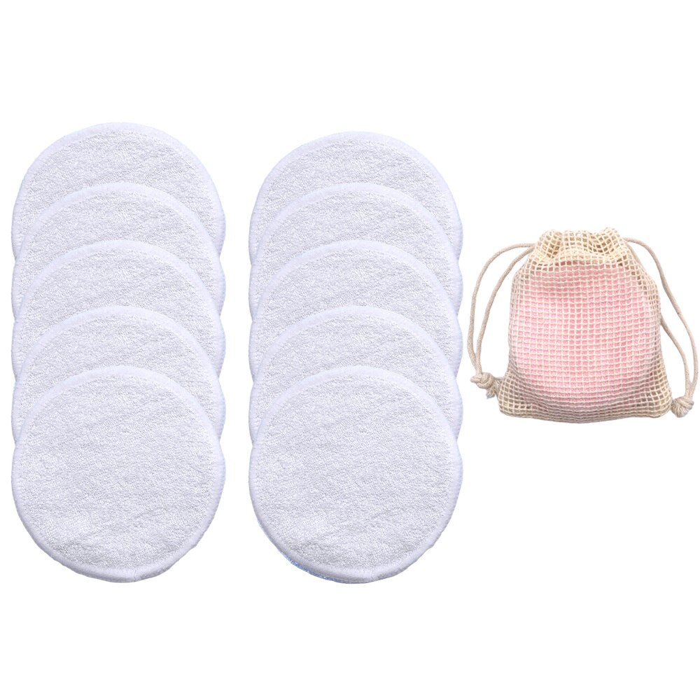 Eco Herbruikbare Bamboe Makeup Remover Pads 10 Stks/zak Wasbare Rondes Gezichtsreiniging Katoen Make Up Verwijderen Pads Tool: 10PCS White Color