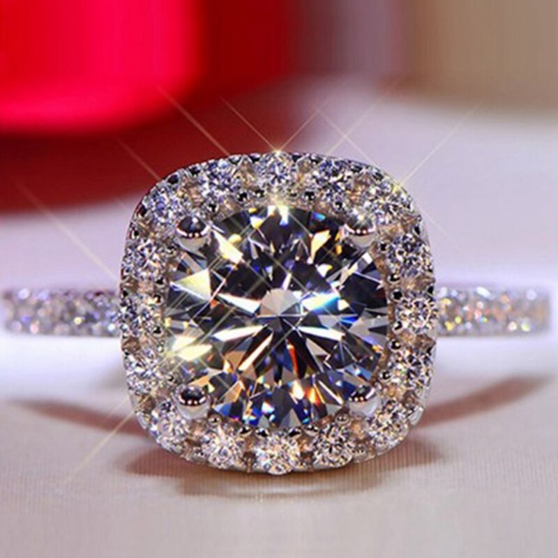 Anillo de compromiso con gema de diamante de imitación para mujer, sortija de aniversario, de San Valentín, anillo de utilería para