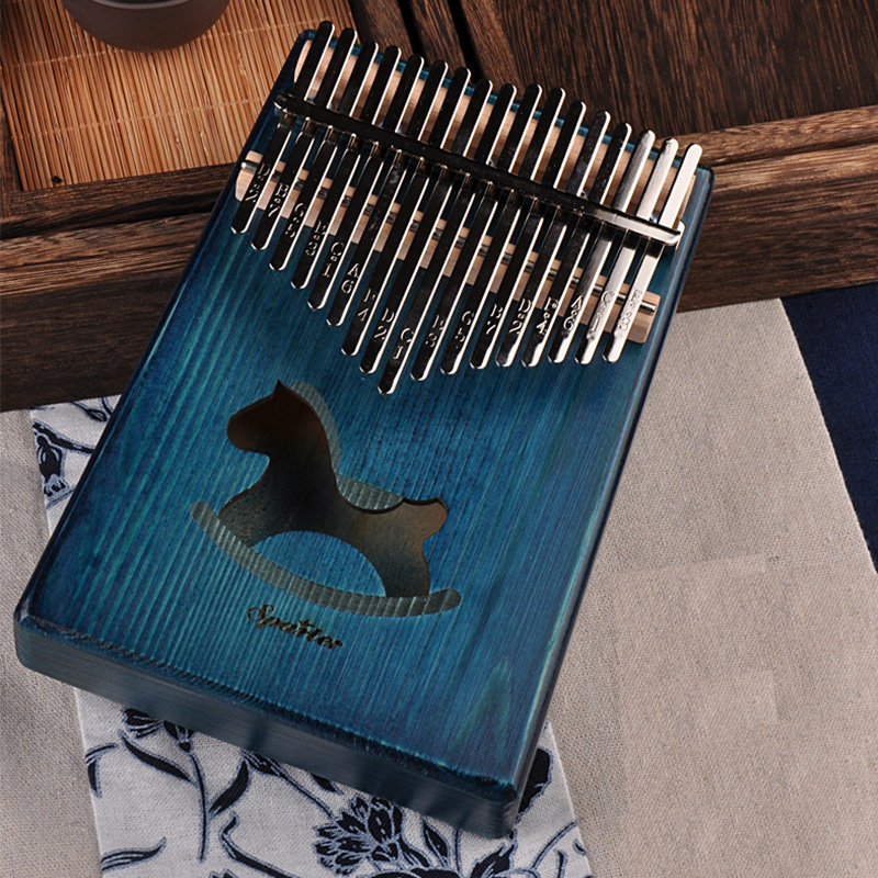 17 Toetsen Bull Kalimba Duim Piano Mahonie Body Muziekinstrument Beste En Prijs: Blue Horse