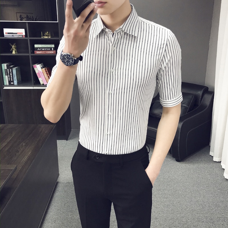 Brittiläinen kesä miesten raidalliset paidat puolihihainen paita miesten slim fit bisnes juhlavaatteet pusero miesten vaatteet 3xl