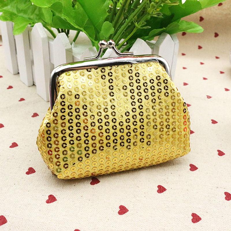 Cartera pequeña de lentejuelas para mujer, monedero, bolso de mano, broche ovalado, novedad, A82976: Gold