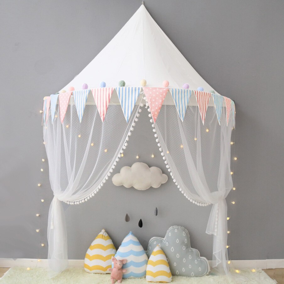 Children Play House Castle Kid Teepee Tents Cotton Foldable Tent Canopy Bed Curtain Baby Crib Netting Girls Boy Room Decoration: triangle flag