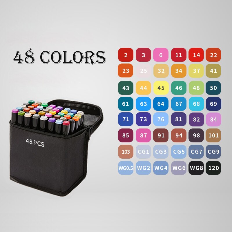 12/48/80/168 Touch Riancy Markers Set Manga Tekening Markers Pen Alcohol Gebaseerd Schets Vilt-Tip Twin borstel Pen Kunst Levert 04379: 48 black