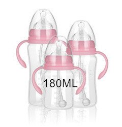 180/240/300ML Baby PP plastic Milk bottle newborn baby Anti-Slip with handle bottle Cup Water Bottle Milk Feeding Accessories: Pink-180ML