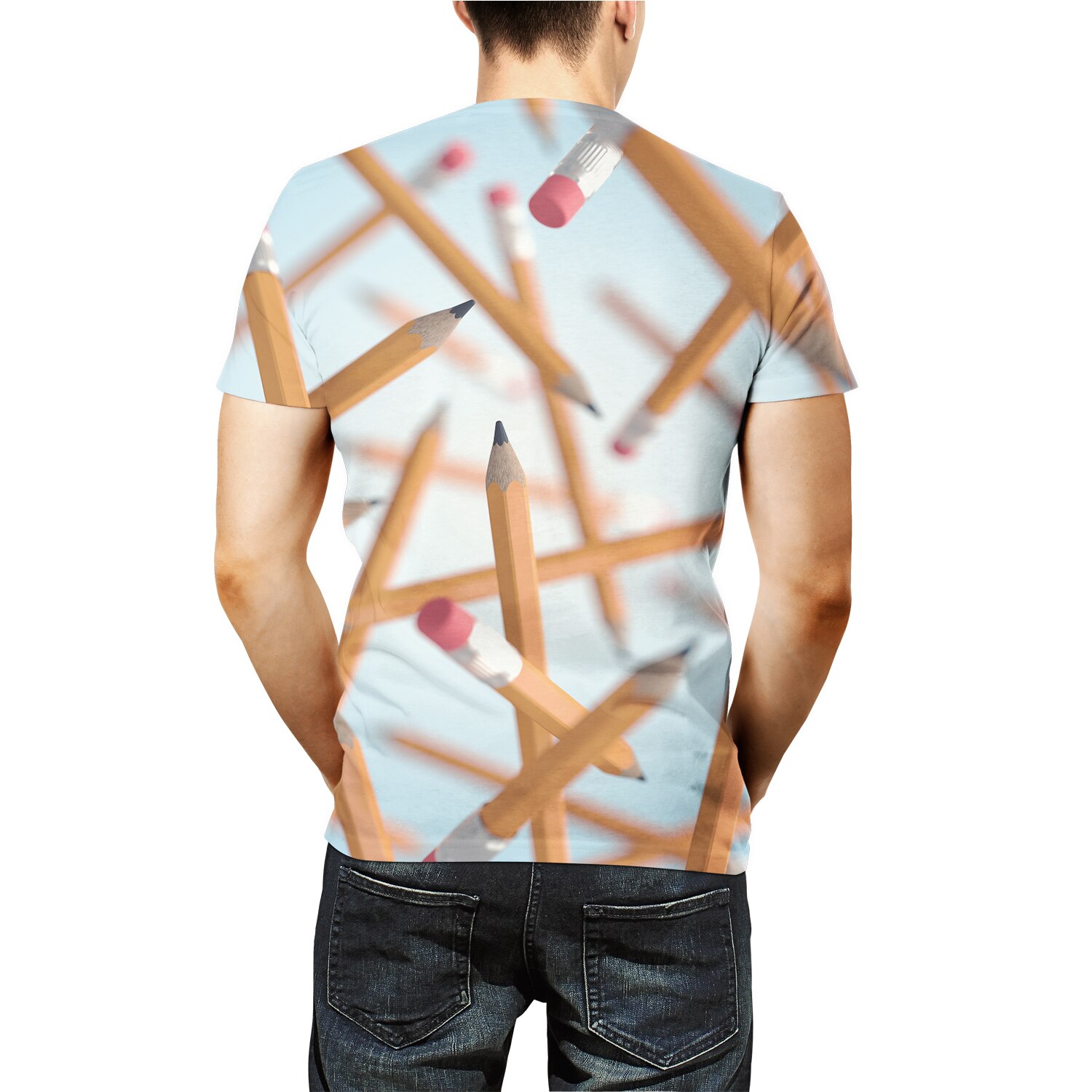 Sommer plus size herre t-shirt blyant 3d print kortærmet rund hals top t-shirt homme til herretøj hvid