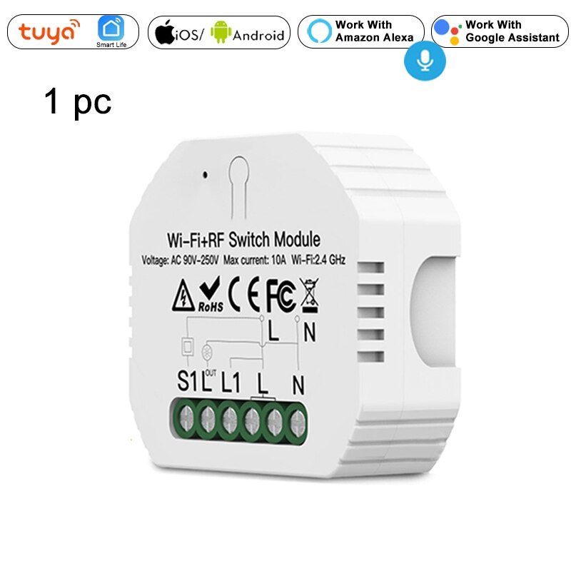 Mini DIY WiFi RF433 Smart Light Switch Module Relay Tuya Smart Life Voice Control 1/2 Way Wall Switch Breaker Alexa Google Home: 1pc
