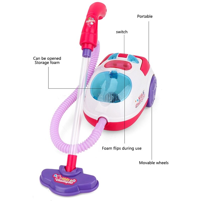 Pretend Play Toy Vacuum Cleaner Toy for Kids Housekeeping Cleaning Trolley Play Set Mini Clean Up Cart