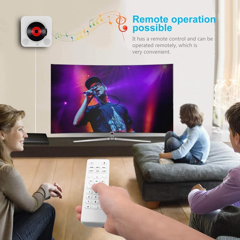 CD Player Bluetooth FM Radio Wall Mounted USB MP3 LED Display with Remote Control Built-in HiFi Speaker