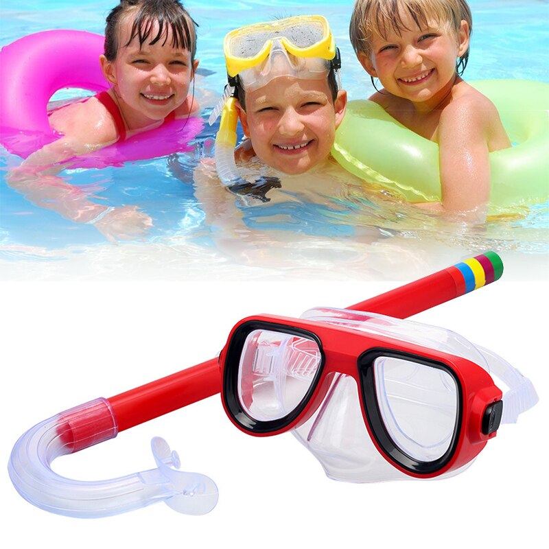 Kid Children Diving Snorkeling Mask Swimming Scuba Total Dry Snorkel and Mask Glass Lens PVC 4 Color Diving Glasses