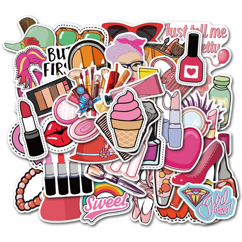 50 Stks/partij Pretty Girl Cosmetische Sticker Decal Lipstick Parfum Hoge Hakken Patroon Diy Voor Laptop Bagage Koffer Leuke Stickers