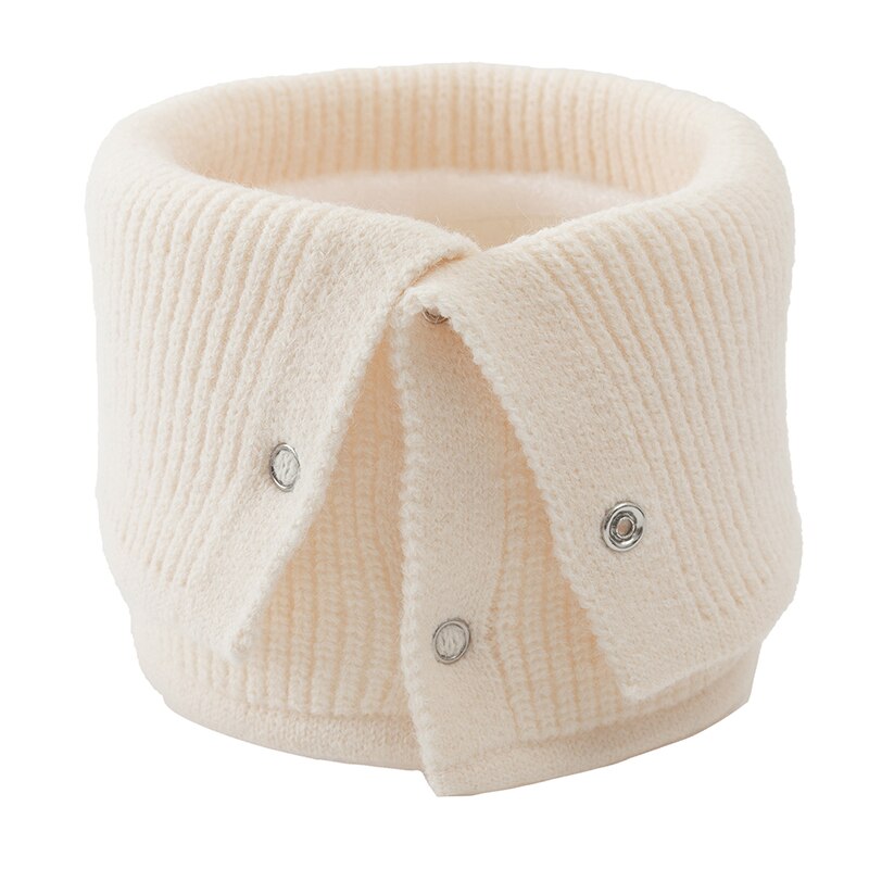 Casual warme neksjaals dames snood sjaal kraag ring sjaal winter knoop effen kleur vrouwelijke wollen gebreide sjaal: Beige