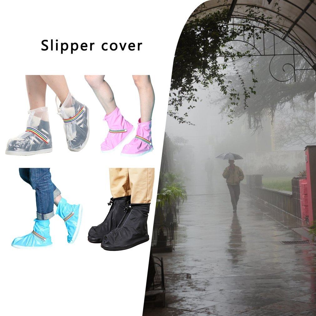 Funda de zapatos reutilizable a prueba de lluvia, gruesa, resistente al desgaste, impermeable, con cremallera, antideslizante