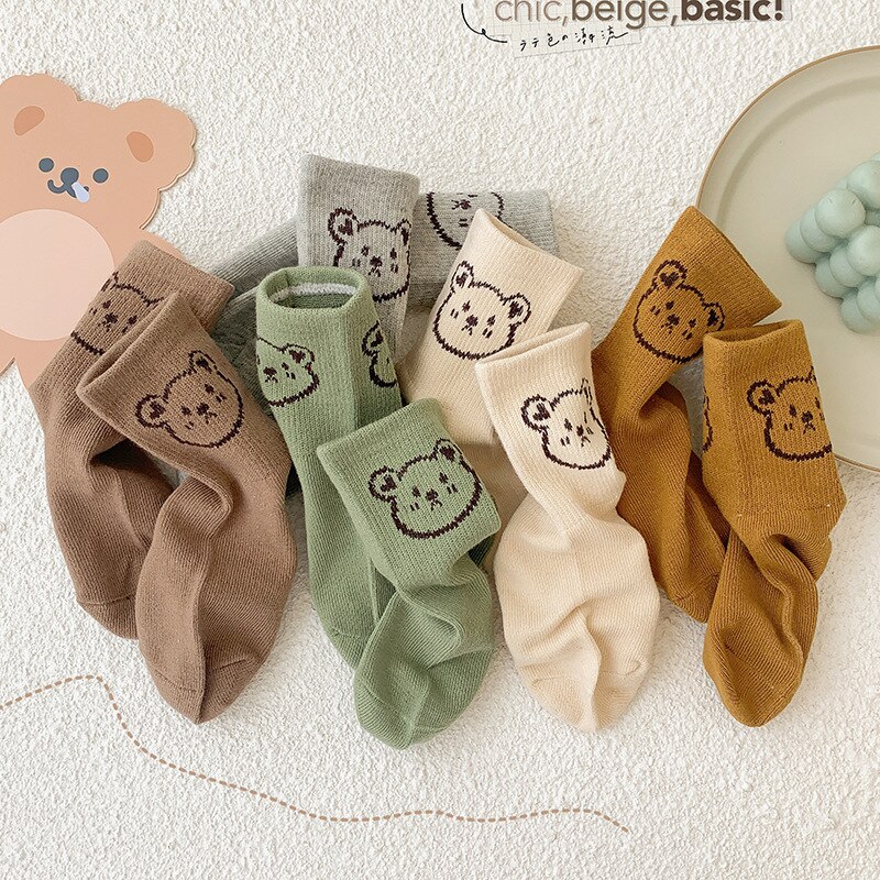 9094 calzini per bambini autunno e inverno 2021 simpatici orsetti ragazzi e ragazze calzini a tubo centrale calzini in cotone per studenti 5 paia/set
