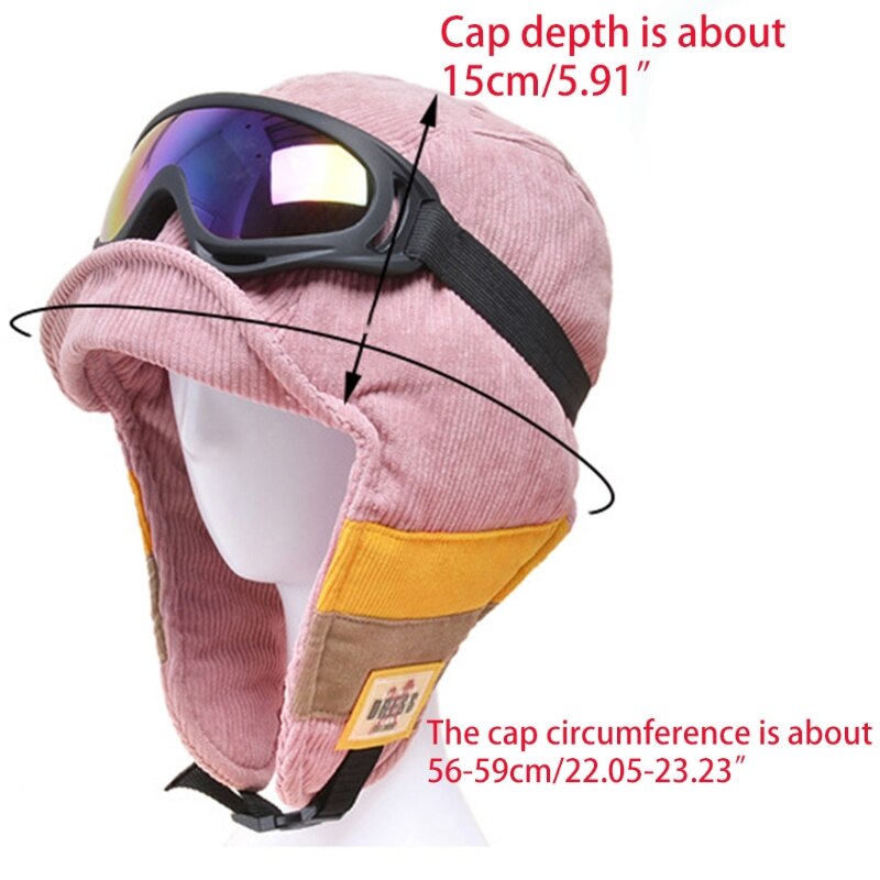 Gorra de cazador de soldado de terciopelo para mujer, gorro Reversible con gafas desmontables, a prueba de viento, a rayas de bloque de color, con orejeras