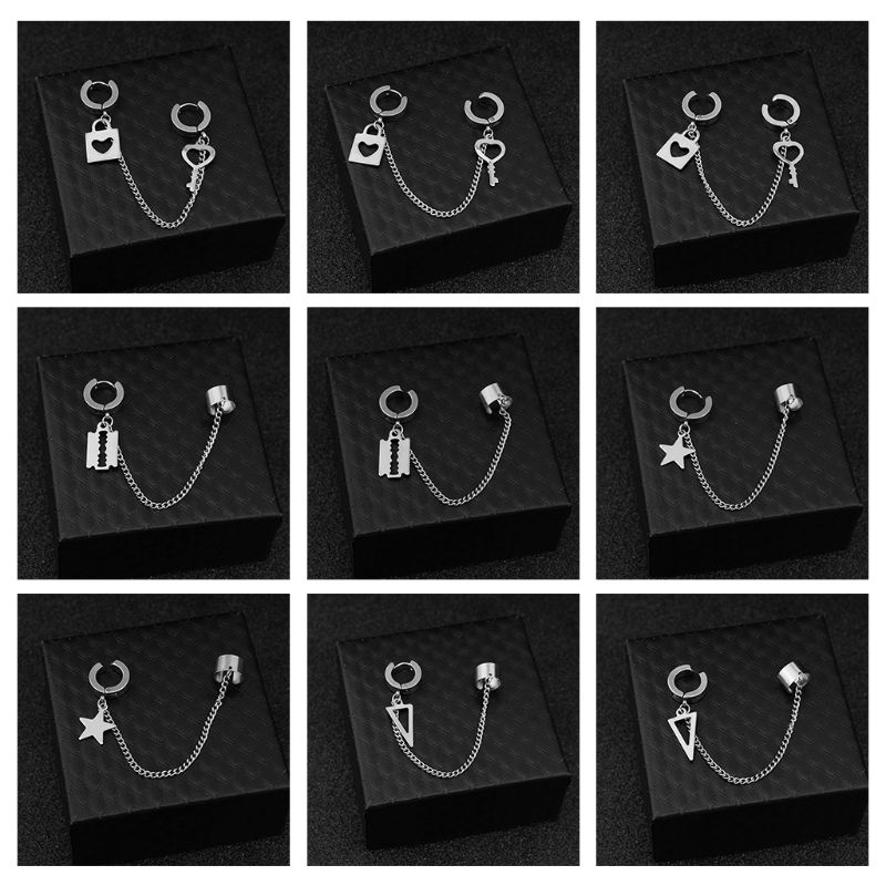 acier inoxydable oreille chaîne clé serrure lame pendentif hommes femmes boucle d'oreille couleur