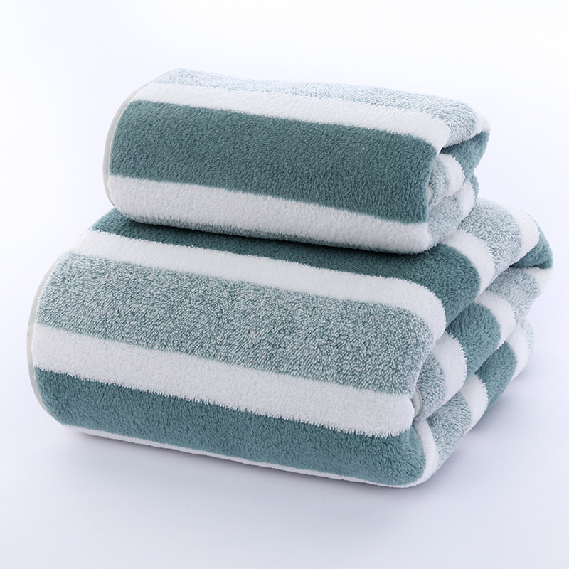 Juego de toallas y toallas de baño con estampado de forro polar coral ancho y profundo, pelo absorbente y seco: XS / Verde