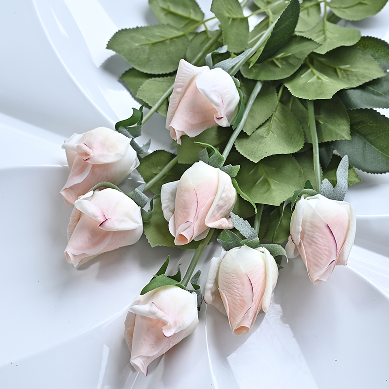 7 Uds. De rosas artificiales, flores de seda de tacto Real para el hogar, mesa de boda, ramo, decoración de: Rosa claro