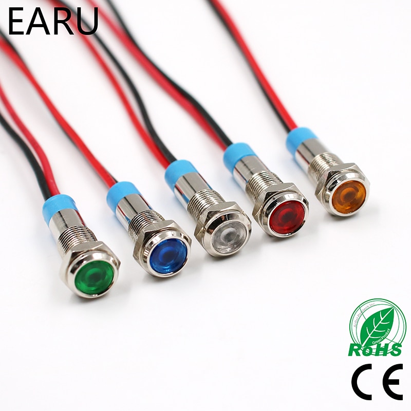 6mm vandtætte metal indikator pilot led lyssignal 5v 6v 12v 24v 110v 220v lampe motorbåd bil rød blå grøn