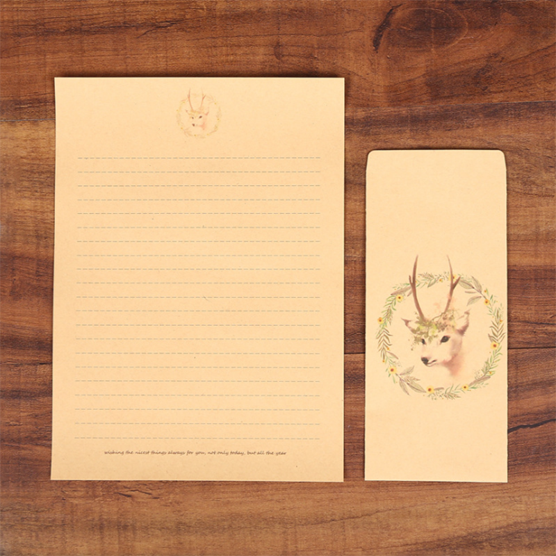 Envelop Herten Diy Retro Enveloppen Kraftpapier Kaart Leverancier Kantoor Schoolbenodigdheden Van 10 Enveloppen 10 Brief Papier Briefpapier: Wreath deer