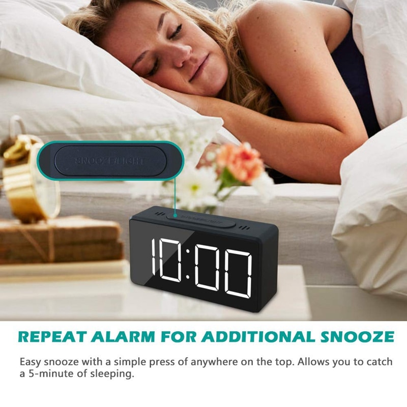 Small Mini Digital Alarm Clock for Travel with LED Time or Temperature Display, Snooze, Adjustable Brightness, Simple Operation,