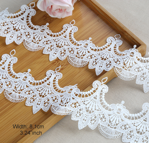 Breedte: 8,1 cm (3,24") Mode Bloem Polyester Zijde Kant Borduurveters Stof Kleding Decoratie Accessoires (SS-2120): WIT