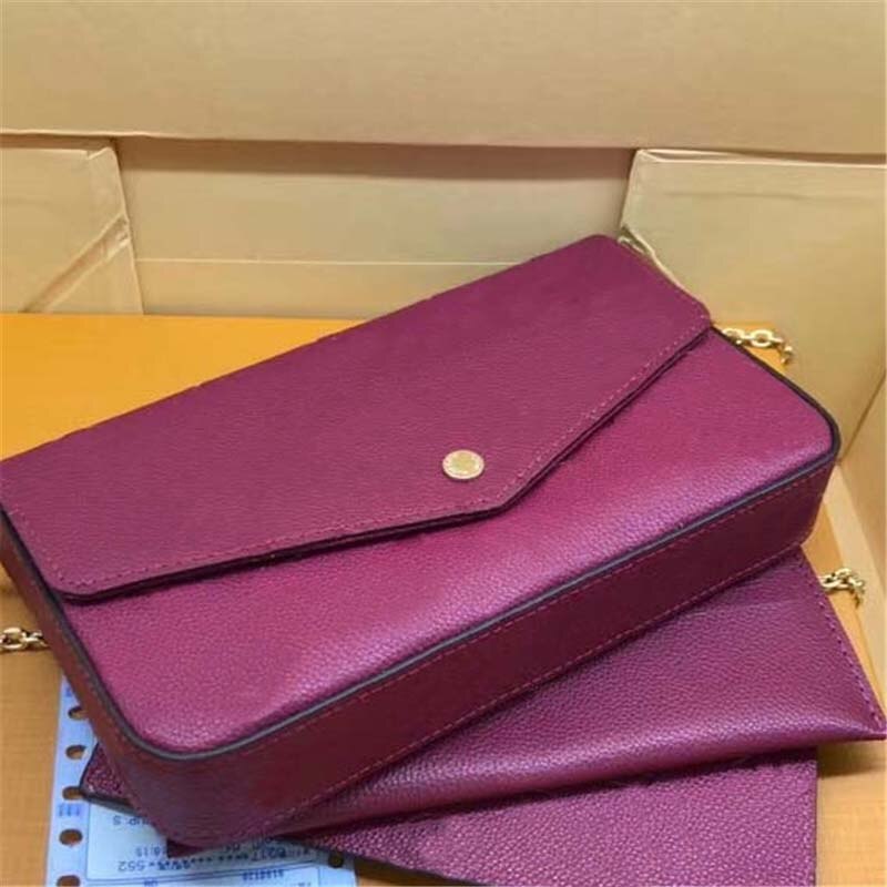 ! Cartera de tres piezas de la mejor a la retro sobres cadena simple P0CHETE FELlClE bolsos de hombro con caja: Fuchsia Embossing