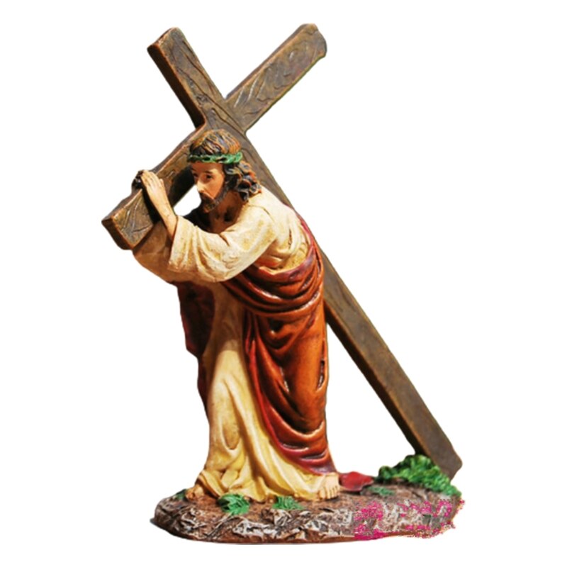 50LB Jezus Carring De Cross Standbeeld Religieuze Beeldjes Christian Hars Ornament Heilige Katholieke Ambachten Home Office Auto Decor