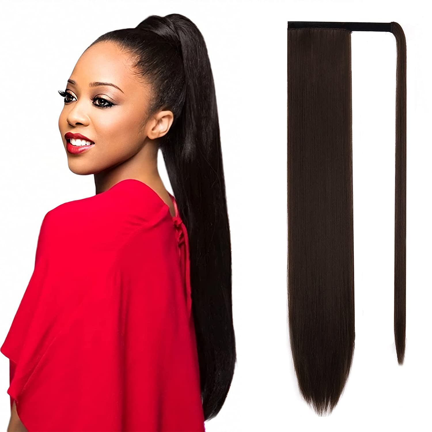 LISIHAIR Lange Lockiges/Gerade Clip in Haar Schwanz Natur Falsche Pferdeschwanz Haarteil Mit Haarnadeln Synthetische Pferdeschwanz Haar Verlängerung: 4