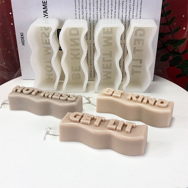 Molde de silicona con forma ondulada de letras, vela de aromaterapia, cera de resina epoxi, artesanía de yeso para fiestas y pasteles, suministro para hornear