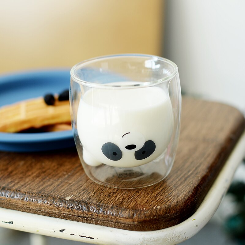 Precioso Panda Taza de cristal de doble pared 250ml oso taza de vidrio jugo vidrio resistente al calor taza de vidrio