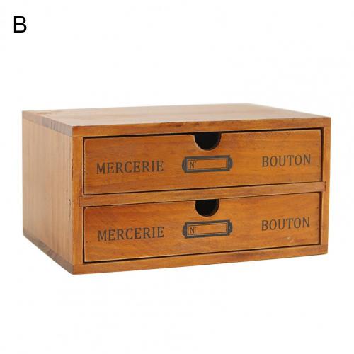 Retro Multi-layer storage box Wooden Storage Drawer Desktop Cosmetics Box Jewelry Organizer Drawer Box Cosmetics Storage Box: B