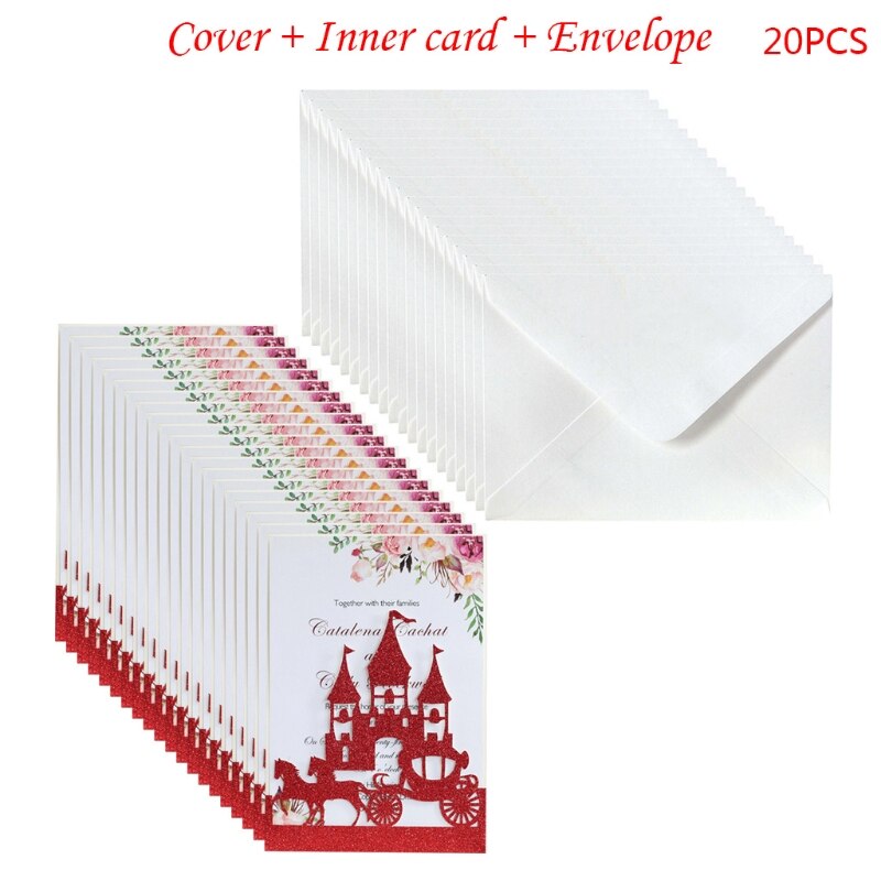 20x Wedding Invitations Card Glitter Hollow Castle Invite Envelope Bridal Shower A9LB: Red