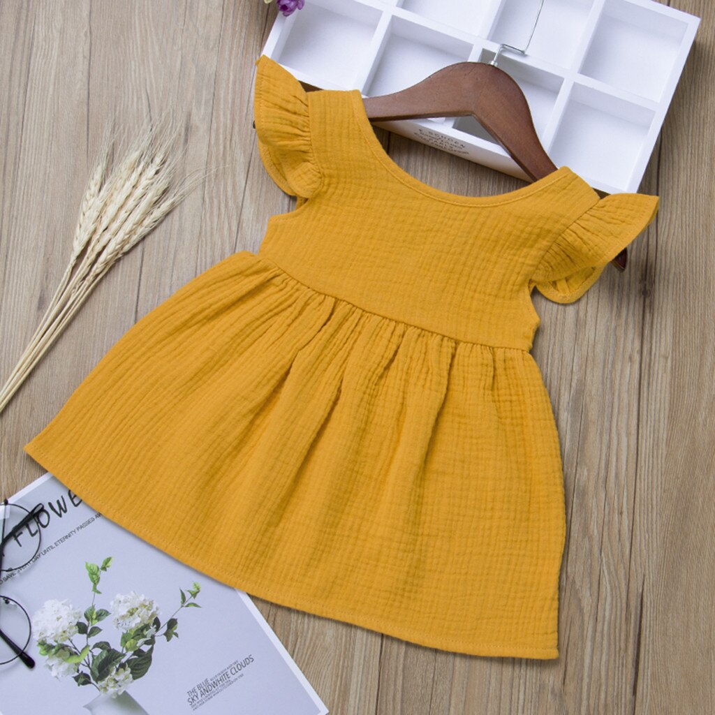 Summer Baby Girls dress Fly Sleeve Solid Kids Dresses For Girls clothes Flying sleeve Princess Dresses Vestidos Robe Fille