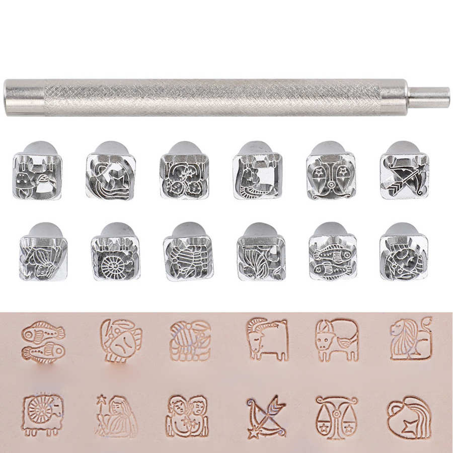 12 st metall stämpel stansverktyg tang dynastin blomma gör det själv vegetabiliskt läder stamper läder hantverk utskrift punch stämplar set: C