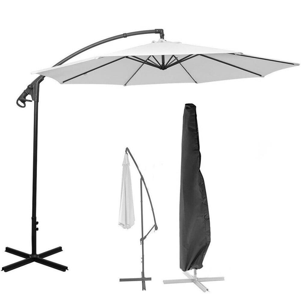 Sombrilla Parasol Banana de 265CM cubierta impermeable Cantilever exterior Patio playa jardín Patio escudo negro