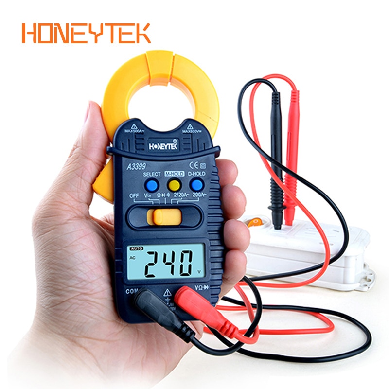 Honeytek Mini Digitale Stroomtang Stroomtang Meter Data Hold Multimeter Klem Tester Auto Range Multimeter Ac/Dc Spanning