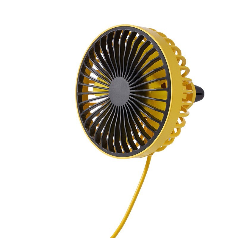 Car Cooling System USB Fan Mini 360 Degree Rotation With Night LED Light Automobile Powerful Wind Mute Mounted Cooling Fan: Yellow