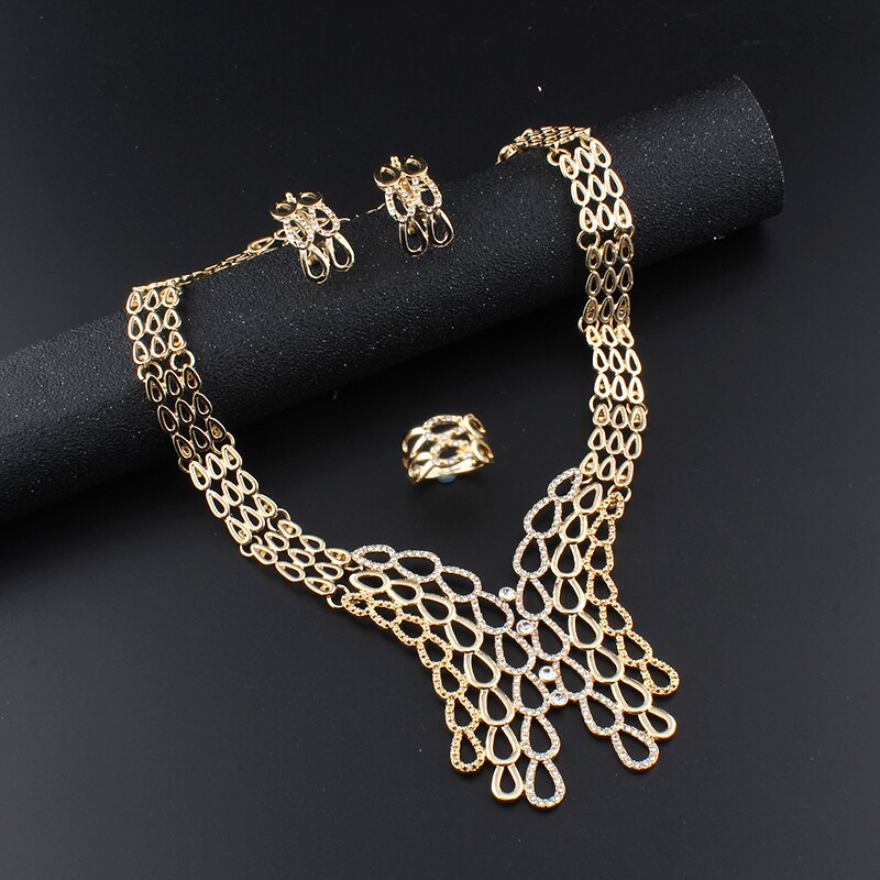 Jiayijiaduo Populaire mode wedding afrikaanse kralen sieraden set voor charm vrouwen Gold-kleur Ketting oorbellen Jurk accessoires