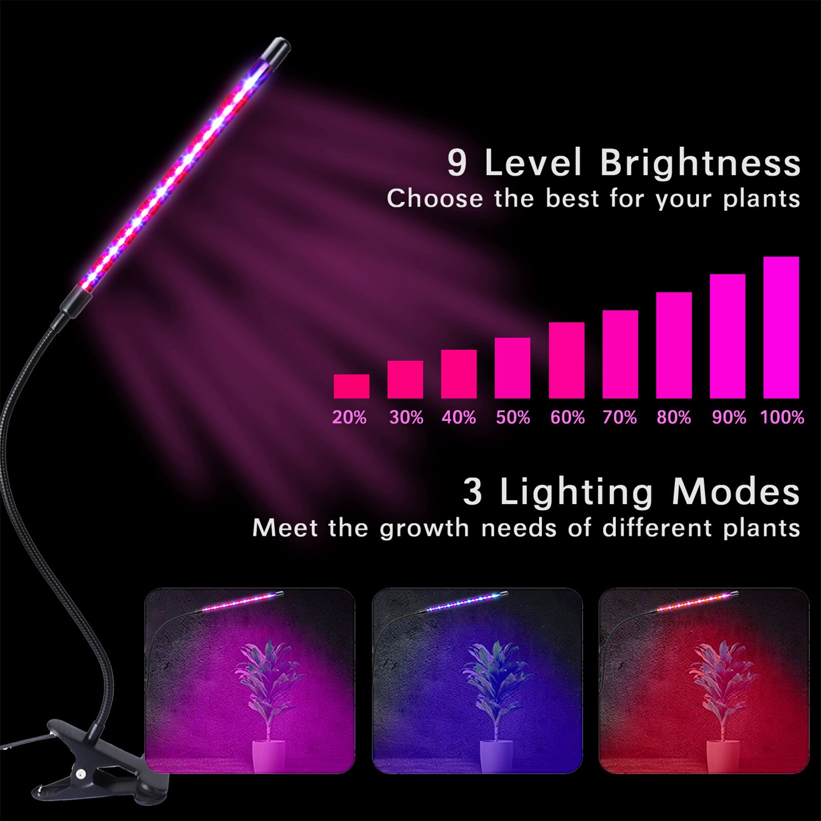 Full Spectrum Phytolamps Plant Growth Lamp Automatic Timing USB Seeding Light 9Kinds Of Dimmable Modes And 3Kinds Of Switch Mode