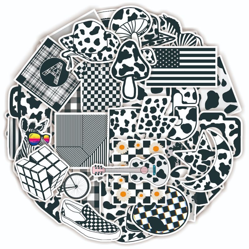 Td  zw 50 stück schwarz-weiße schachbrettaufkleber für koffer, skateboard, laptop, gepäck, handy, auto, styling, diy-aufkleber