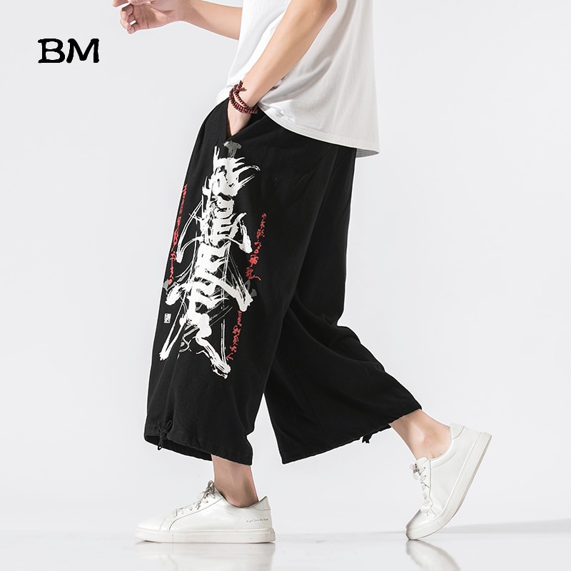 Chinesischen Stil Kreative Gedruckt Baumwolle Leinen Breite Bein Hosen Männer Tai Chi Kung Fu Hosen Sommer Gerade Bein Hosen kleidung