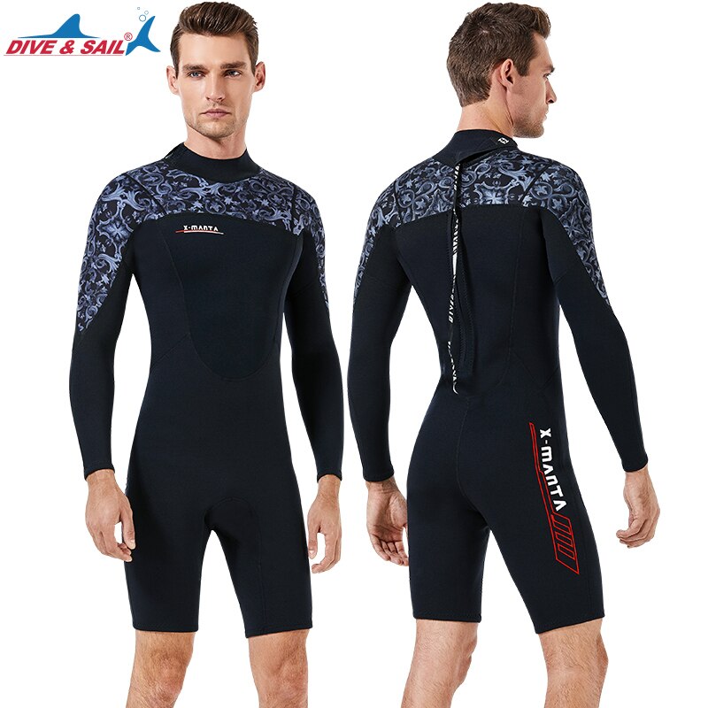 Women's 1.5mm Back Zip Long Sleeve Short Spring Wetsuit Long Sleeve One Piece Shorty Wet Suit for Water Sports Scuba Dive Suit: M129562-1.5mm-A / M