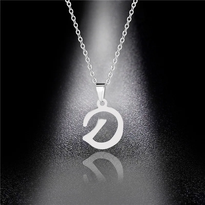 Silber Farbe 26 Briefe Schmuck Englisch Alphabe Halsketten für Frauen Halsband A B C D E F G H I J K L M N O P Q R S T U V W X Y Z: D