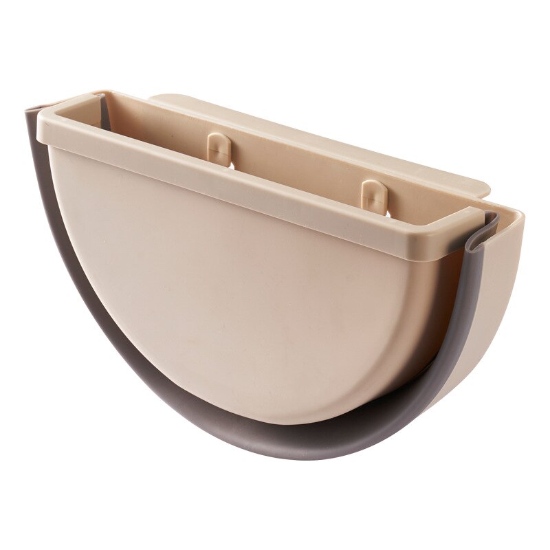 Wall Mounted Folding Waste Bin Door Cabinet Hanging Trash Can Bin Kitchen Bathroom Home Waste Storage Rack Box Cleaning Tool: beige