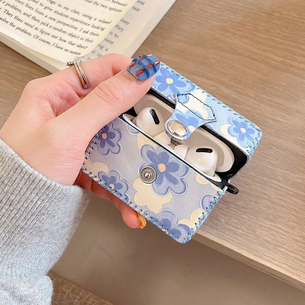 Étui Airpods 4 2 1 3 pour écouteurs, peinture à l'huile de fleurs, housse en cuir Vintage pour AirPod Pro, boîte de Protection: M / GRIS