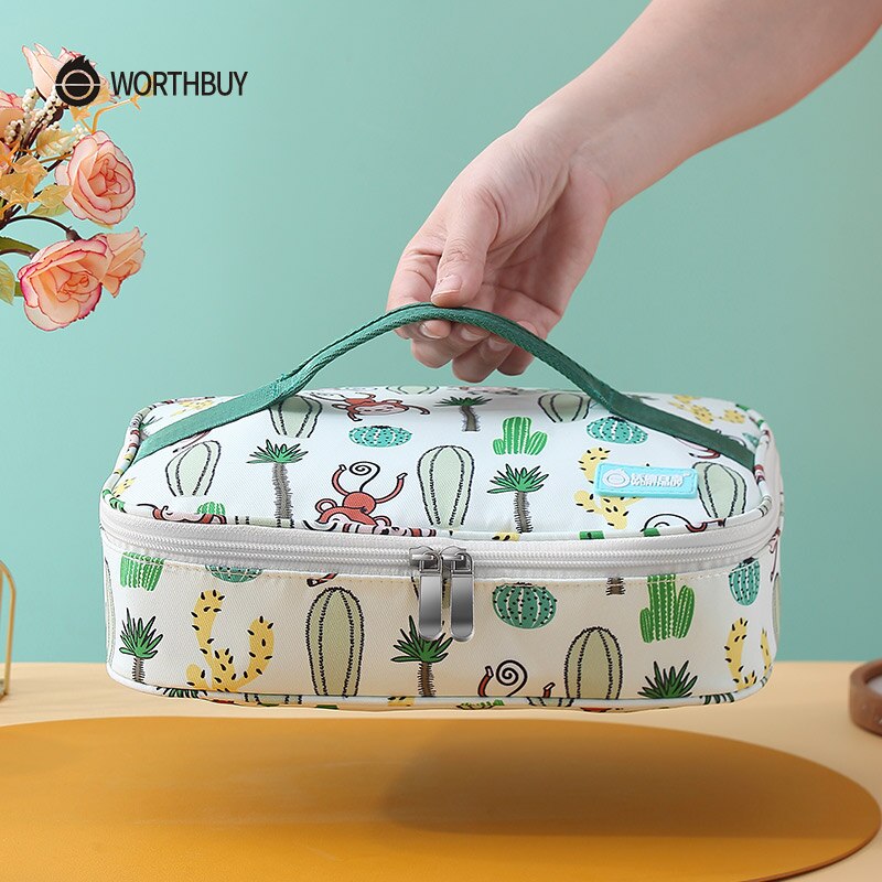 WORTHBUY Cute Monkey Lunch Bag Portable Thermal Lunch Box Bag For Woman Kids School Picnic Waterproof Oxford Food Container Bag