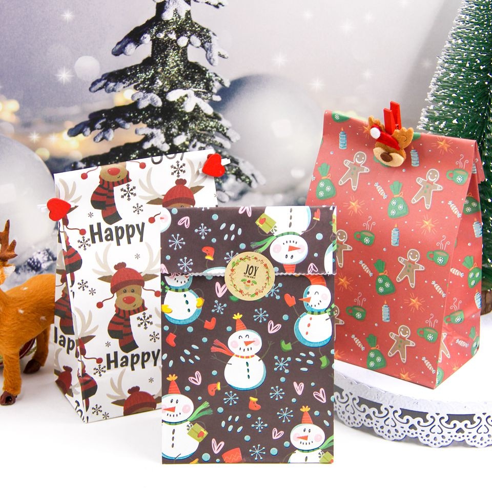 6Pcs Kerstman/Sneeuwvlokken/Boom Candy Bags Sneeuwpop Merry Christmas Gasten Verpakking Kerst Feestartikelen