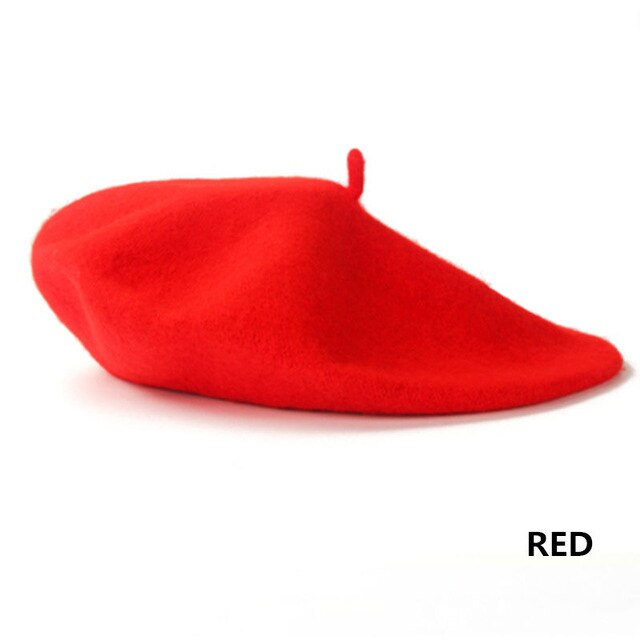Vrouwen Meisje Beret Franse Kunstenaar Warme Wollen Winter Beanie Hat Cap Vintage Vlakte Baret Hoeden Effen Kleur Lady Winter caps: Red
