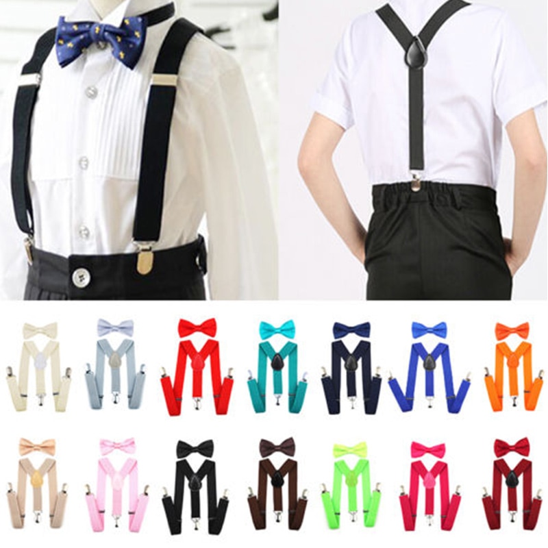 Kids Suspenders with Bowtie Ties Accessories Children Bow Tie Set Boys Braces Girls Adjustable Suspenders Baby Wedding